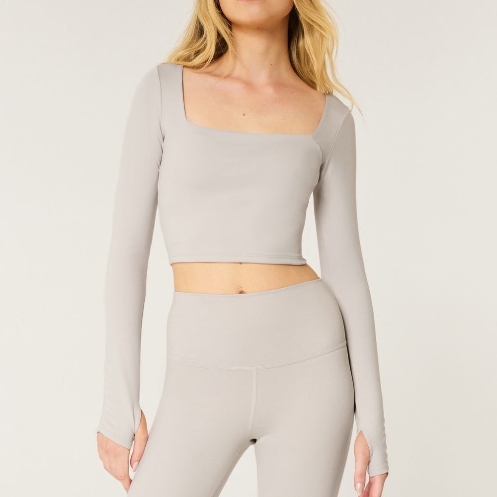 Gilly Hicks Recharge Light Gray Active Recharge square neckline cropped top yoga